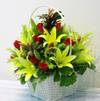 Red and Green Flowers in Basket