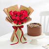 Red Roses with Chocolate Almond Cake Combo Online