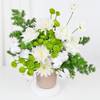 Buy Serene White Blooms In Striped Ceramic Planter