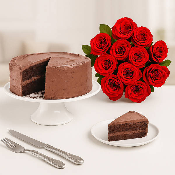 Chocolate Cake & Red Roses