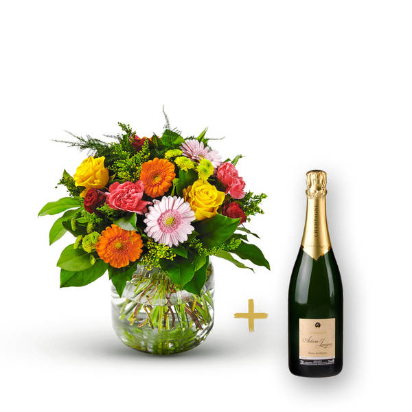 Colorful bouquet with Champagne