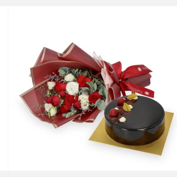 Flowers with Lindt Black Forest Frozen Cake