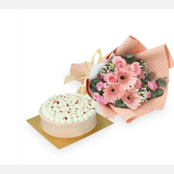 Flowers with Lindt White Chocolate Strawberry Frozen Cake