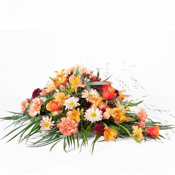 Funeral Bouquet Autumn colours with texted Ribbon