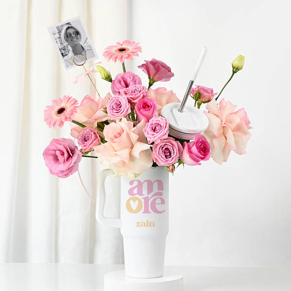 Personalized Amore Bloom Tumbler Arrangement