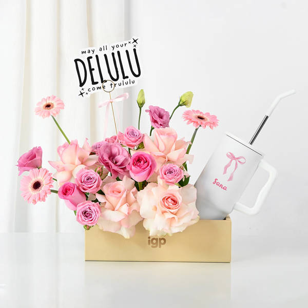 Personalized Blush Blooms And Bow Tumbler Combo
