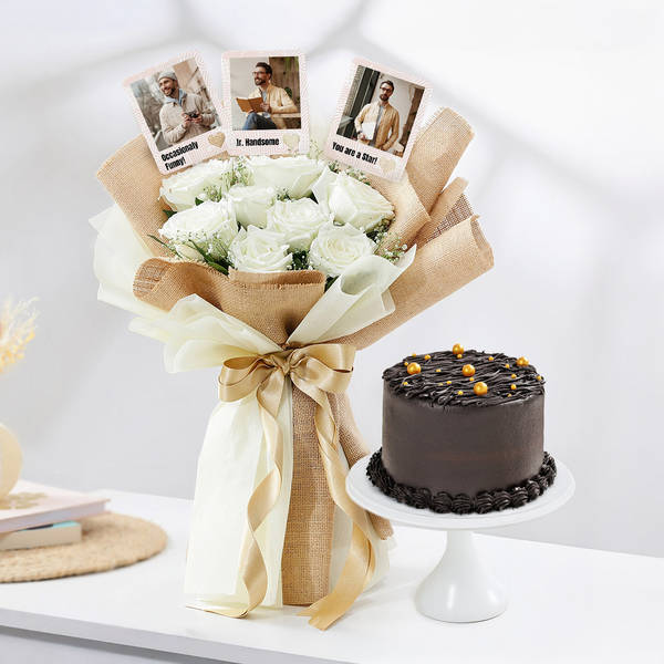 Personalized Heartfelt Blooms And Sweet Treat For Him