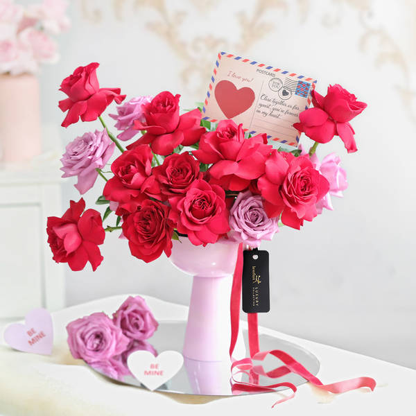 Red And Purple Rose Valentine's Day Arrangement