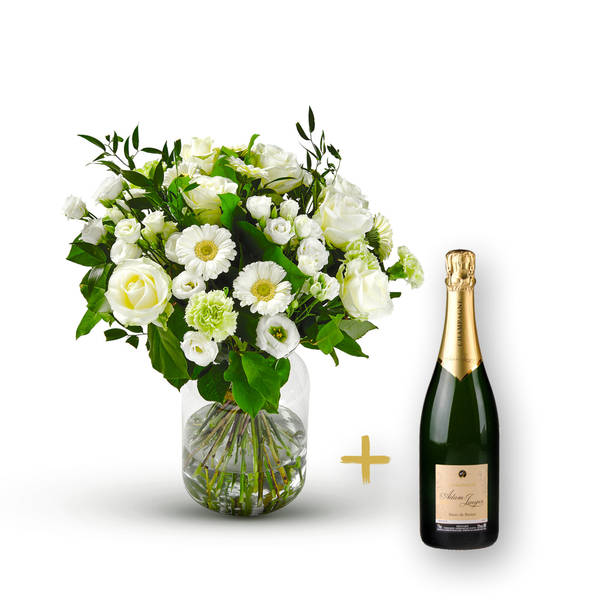 Stylish white bouquet with Champagne.