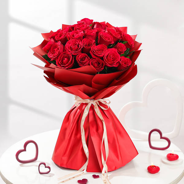 Valentine 25 Red Roses Bouquet