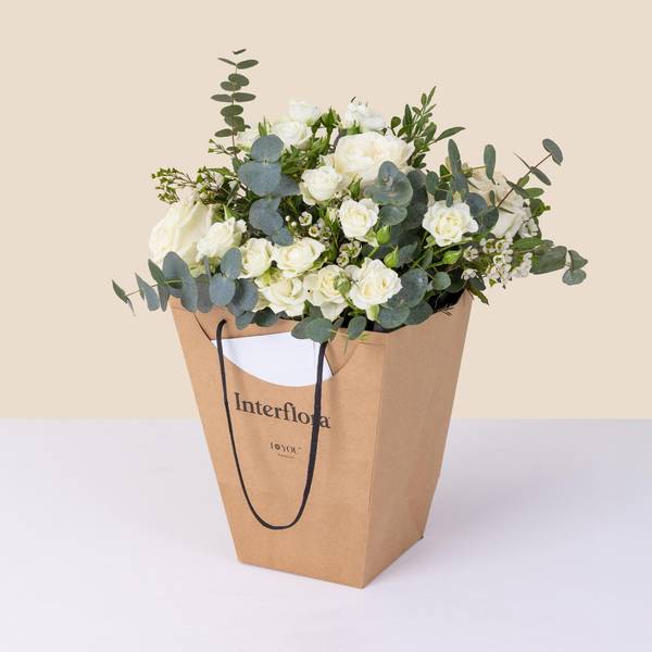 White and green bouquet with decorative bag - Vert coton